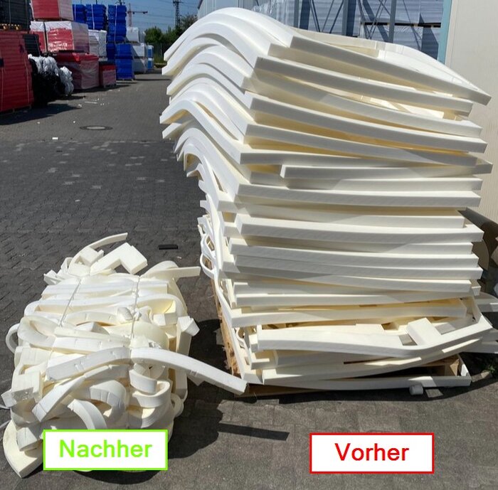 Vergleich: loses Verpackungsmaterial gegenüber sauber verdichteten Ballen.